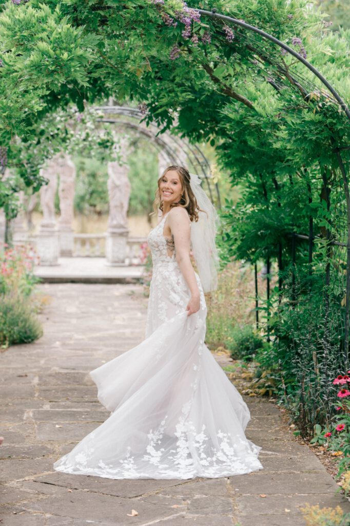 Photograph of Elle in the dress she chose from Bys Vyken Bridal