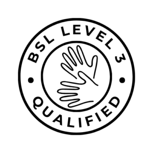 Badge saying "BSL Level 3 Qualified"